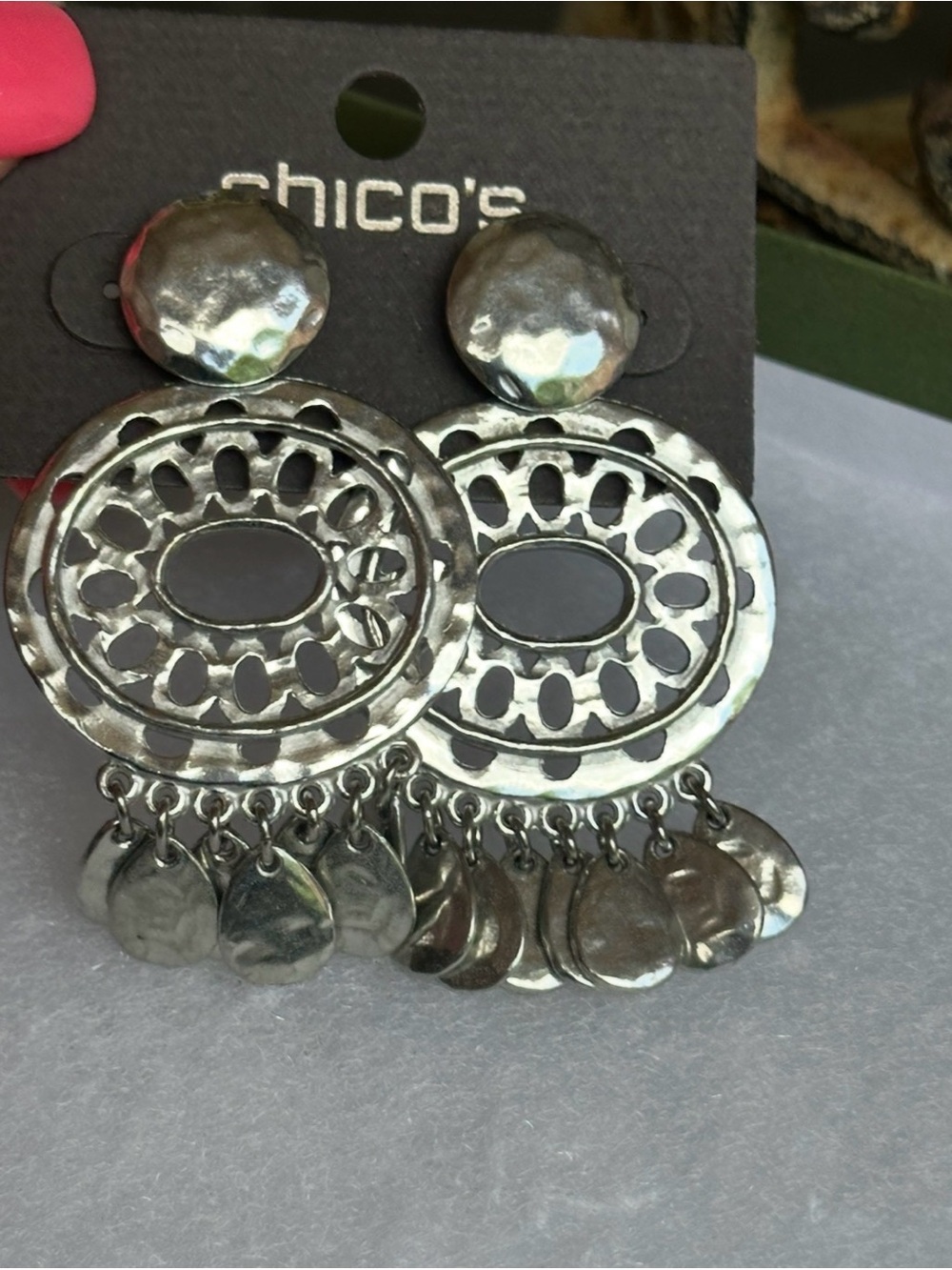 Chico's textured silver-tone dangle earrings